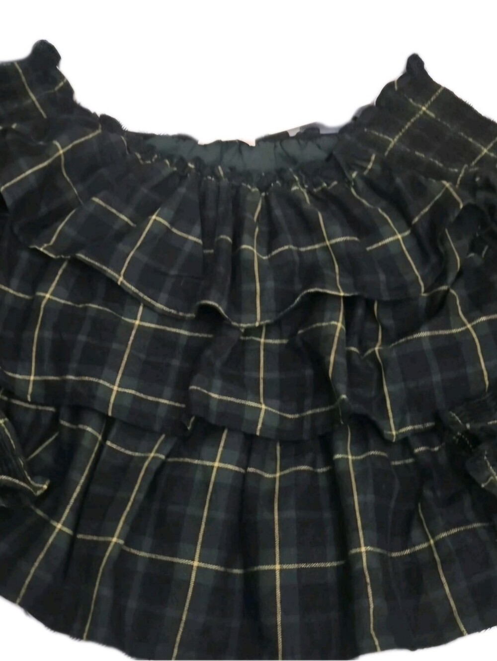 NWT California Boutitique- Entrance Plaid Off The Shoulder Ruffle Top L Grn/Gld